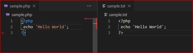 Visual Studio Codeでの.phpと.txtの表示の違い