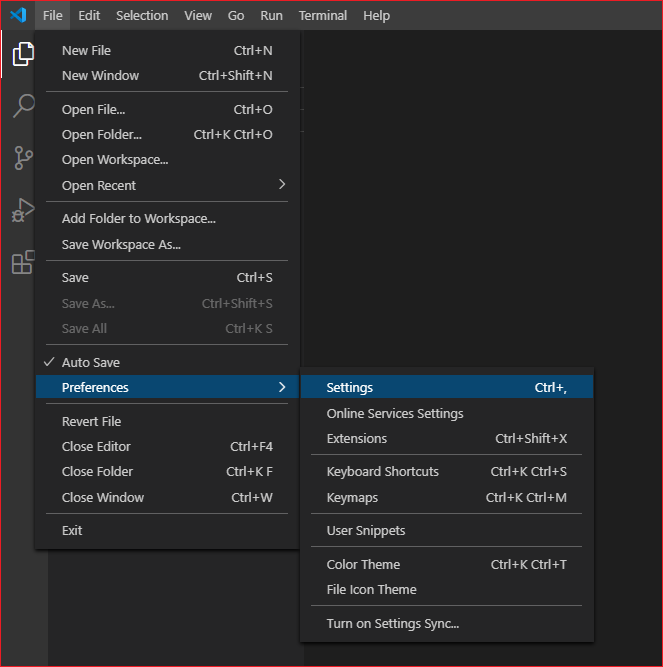 Visual Studio CodeのSettingを開く