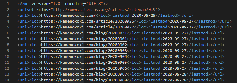 2020.09.29 自作したsitemap.xmlのビジュアル